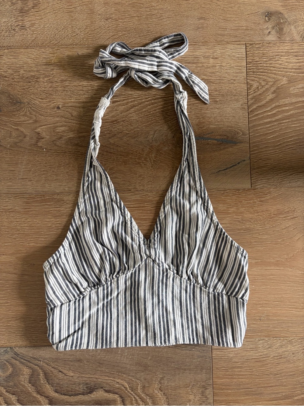 Striped Halter Crop Top in Blue & White